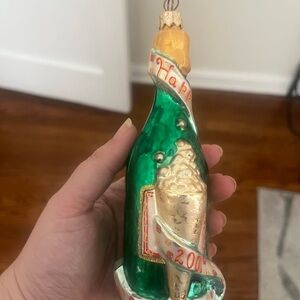 Christopher Radko Green and Gold Champagne Bottle Ornament